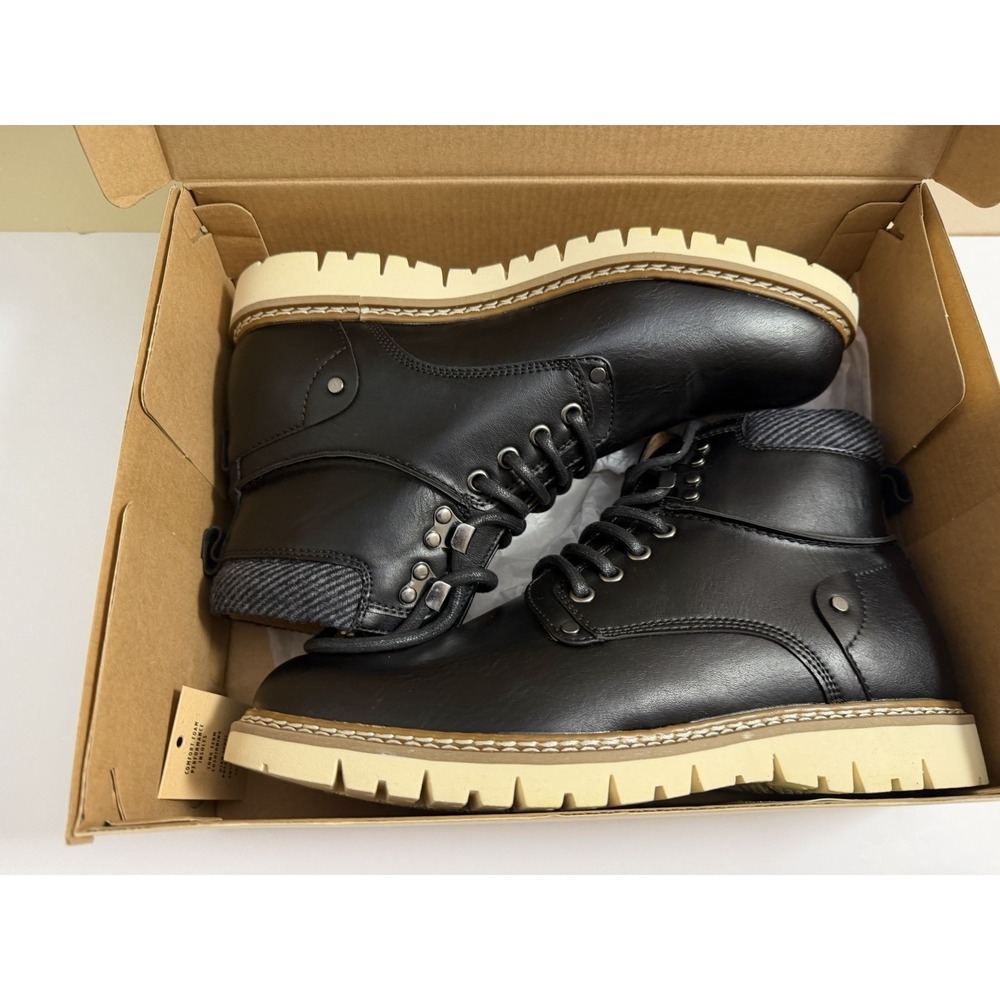 Steve Madden Boot's Men's Blk Madden NYC Lace-Up Sz 9.5 Cream Lug Sole EUC - Picture 13 of 13